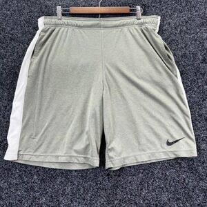 Nike Dri-FIT Mens Basketball Shorts Olive Green White Striped Athletic Size XL